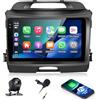 Motorsi 4G+64G Carplay Autoradio per Kia Sportage 2010 2011 2012 2013 2014 2015 2016 con Wireless Android Auto Touchscreen 9 Pollici GPS Navigation/WiFi/FM/RDS Radio/SWC/Canbus/Bluetooth/EQ+CAM