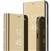 SIYOPINPFY Custodia per Samsung Galaxy S25 FE Case, Glitter Placcatura Specchio Trucco Clear View Cover 360 Corpo Completa Protezione Flip Stand Antiurto Phone Cover per Galaxy S25 FE Specchio Oro