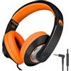 RockPapa Comfort+ Cuffie con Microfono e Controllo del Volume per Bambini/Adulti, Compressa iPod iPad iPhone Samsung Galaxy Huawei Telefono PC Scuola Nero Arancio, Taglia unica