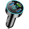 Kmuqshy Caricatore Auto USB a 4 Porte, Caricabatterie USB Accendisigari 12V con Voltmetro LED, Carica Veloce QC3.0 e PD, Compatibile con iPhone, Samsung, TabletAuto SUV, Furgone e Veicoli con Tensione 12V-24V