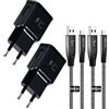 DBZYLN 2-Pack Caricatore Compatibile per Samsung Galaxy S20, S10, S10+, S10e, S9, S9+, S8 Puls Flip 3, Caricabatterie Sostituzione Originale (5V-2A | 9V-1.67A) con Cavo Tipo C 200cm (Nero)