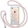 TUUT Cover per iPhone 5/5s con Cordino, Glitter Bling Liquido Custodia Sparkly TPU Silicone Protettivo Morbido Brillantini Quicksand Cellulare Cover con Cordoncino Case -Oro Rosa