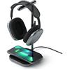 Satechi Supporto per Cuffie 2 in 1 con Caricatore Wireless, Porta di Uscita USB C e Ricarica Magnetica, Compatibile con Serie iPhone 17 16 15 a 12, AirPods Pro Compatibili Qi