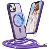 Pnakqil Cover per iPhone 14/13 con Cordino, Compatibile con MagSafe, Custodia Silicone Magnetica Opaca Semi-Trasparente con Cordino Regolabile, Soft-Touch Anti-Impronta & Antiscivolo Case, Viola