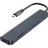DewGulf 7 In 1 Hub USB-C Con 4 Porte Dati HDMI 4K E Lettore Schede SD/TF - Adattatore Multifunzione Con Ricarica Rapida PD 100W - Per Display, Trasferimento Dati E Ricarica PD Su Dispositivi Multipli