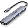LENTION Hub USB C HDMI 4K@60Hz, PD 100W, 2 USB-C 3.0 & 2 USB-A 3.0, Lettore di Schede SD/TF, Adattatore per 2025-2016 MacBook Pro, Nuovo Mac Air, iPhone 17 Plus Pro Max, Surface (CE19, Grigio)
