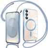 Pnakqil Magnetica Cover con Cordino per Samsung Galaxy S25 Plus, Compatibile con Magsafe Ricarica Wireless, Trasparente Placcatura Custodia con Collana Laccio Tracolla Protettiva Case, Azzurro
