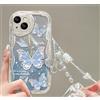 PAIX Custodia Morbida Silicone Trasparente Compatibile con iPhone 11 Cover Carta Glitter Motivo Farfalla Telefono Catena Opzionale Antiurto con Bordo Crema