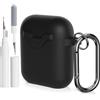 AOTUAO Compatibile con AirPods 2 e 1 Custodia Cover e Kit di Pulizia, Case Protettiva Antiurto e Antiscivolo in Silicone per AirPods 2a e 1a Generazione con Moschettone, Nero