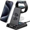 doeboe Caricatore Wireless iphone 3 in 1 con orologio digitale, Stazione Ricarica veloce da 18W per iPhone 15 14 13 Serie, Base Ricarica iphone Watch Airpods Pro 2 e iwatch 9