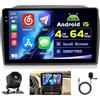 Hikity 4+64G Autoradio Android per Fiat Doblo 2010-2015, Opel Combo 2011-2018 Wireless Carplay 9''Incell Schermo per Auto Android Auto WiFi Touchscreen Bluetooth5.0 GPS Retrocamera