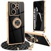 Ptny Cover con Laccio per Xiaomi 13T/ Xiaomi 13T Pro Custodia, Glitter Placcatura Phnom Penh Design con 360° Anello Supporto Cover con Supporto Magnetico Auto, Custodia con Regolabile Collana, Nero