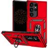 Nekiyo Tech Custodia con Cavalletto Magnetico Rotante 360° Compatible with S24 FE, Protezione Grado Militare con Copertura Fotocamera Tecnologia Antishock Air Cushion per Uomo Donna - Rosso