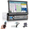 Hikity 1 Din Autoradio con Schermo Touchscreen Manuale da 7 Pollici Radio Bluetooth con Telecamera Posteriore 2USB/SWC/FM Radio/AUX/TF/Type-C Charging/MIC/Mirror Link Telecamera Posteriore