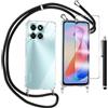 TTSWJBD Cover per HONOR X6b e Vetro Temperato Custodia con Cordino Silicone Trasparente Morbida Cover Cellulare Girocollo Collana Necklace Protettiva Bumper Antiurto TPU Case, Nero