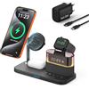 BRIMFORD Qi2 - Stazione di ricarica 3 in 1 per iPhone 16/15/14/13/12 serie m. sveglia e luce RGB, supporto di ricarica magnetico con adattatore PD 30 W, caricatore rapido da 15 W per iWatch/Apple Earbuds (nero
