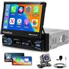 Hikity Autoradio con Motorizzato Schermo 1 Din Wireless CarPlay & Android Auto, 7 pollici Stereo Auto Bluetooth con FM Radio, Mirror Link, Telecamera Retromarcia