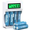 GRbatty 8 x Pile Ricaricabili AA AAA, 1.2V, Caricabatterie LCD | 4 AA 3300mAh e 4 AAA 1100mAh, alta capacità, 1200 cicli, per telecomandi, orologi da parete, termometri igrometri