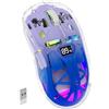 ZIYOU LANG x FREEWOLF Mouse da gioco wireless, PixArt PAW3212 Mouse RGB trasparente a doppia modalità 2.4G/Bluetooth, batteria da 400 mAh, 4000 DPI 5 livelli, livello batteria visibile - Viola