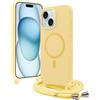 Buoluoioir Magnetica Cover per iPhone 15 6.1 con Cordino Compatibile con MagSafe Custodia Liquido Silicone Antiurto Protettiva Case con Laccio Collana Tracolla Corda,Giallo