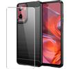 SDTEK Custodia per Motorola Moto G05 / E15 Fibra Carbonio 360 Protezione + Pellicola Schermo Vetro Temperato Cover Case