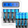 Kratax Batteria al litio AAA da 1,5 V, batteria ricaricabile AAA al litio, 1100 mWh (1,5 V/733 mAh), alta capacità, potenza costante, lunga durata, 12 batterie AAA con caricatore LCD