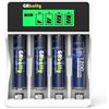 GRbatty Batterie Ricaricabili AAA 1,5V Litio 1200mWh Ad Alta Capacità,Confezione da 4 Pile Ricaricabili AAA con LCD Caricatore 1500 Cicli