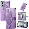 JIUNINE Cover a Libro in Pelle per Motorola Moto E15 / Moto G05, Viola | Custodia Portafoglio Antiurto in Pelle Sintetica, Motivo Farfalle 3D, Portacarte, Supporto Regolabile, Chiusura Magnetica