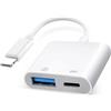 Denlane Adattatore Lightning a USB, adattatore per fotocamera OTG USB con porta di ricarica per iPhone e iPad, supporta lettore di schede, disco U, tastiera, mouse, hub, MIDI, Plug & Play