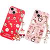 Vauki Natale Custodia per iPhone 15 Plus con Cordino[2 Pezzi],Cover Rosso Silicone Morbido Ultra con Modello Christmas Renna e Babbo,Regalo Natale Donna,Natalizia Carino Antiurto Protettiva Case,Cervo