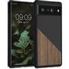 kwmobile Cover Compatibile con Google Pixel 6 Pro - Custodia in Fibra di Carbonio e Legno - Bumper Anti Urto - Back Protection marrone scuro/nero