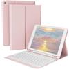 KVTVOU Custodia per tastiera per iPad da 10,2 pollici, 9/8a/7a generazione, con portapenne, senza fili, rimovibile, sottile, colore bianco, per iPad 10,2, oro rosa