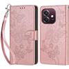 KENHONER Custodia per Oppo A3 / A3X 4G 5G Cover, Oro rosa Farfalla | Portafoglio in Pelle PU Retro, Antiurto Flip, Slot per Schede, Funzione Stand, Chiusura Magnetica
