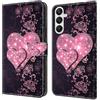 CLM-Tech Custodia compatibile con Samsung Galaxy A56 / A36 5G, Sintetica Pelle Cover, Portafoglio con Funzione Supporto e Slots, Case Rosa a Cuori