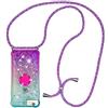 HongMan Custodia con Cordino per iPhone 6 Plus/6s Plus, Liquid Quicksand Cover con Collana Practical Stylish, Trasparente Silicone Glitter Liquido Antiscivolo Case per Cellulare Girocollo