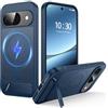 FNDMIL per Google Pixel 9/9 Pro Cover con Mag-Safe [Supporto Pieghevole] [Ricarica in Piedi] [Antiurto Militare] Telefono con Paraurti in Silicone Opaco Traslucido per Pixel 9/9 Pro Custodia, Blu