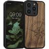 kwmobile Custodia Compatibile con Apple iPhone 14 Pro Cover - Back Case in Legno con Bumper in Silicone TPU - Bussola vintage marrone scuro