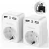 Sameriver Adattatore da Viaggio UK Inghilterra Germania Presa Adattatore da Viaggio UK con 2 Prese USB 1USB C (3A) Adattatore di Tipo G per UK Irlanda Caricabatterie da Parete Station (2 pezzi)