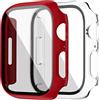 Dilhvy 2 Pezzi Cover Apple Watch Series 7 45mm con Vetro Temperato, Custodia Rigida PC Protezione Totale Ultra Sottile Schermo HD Pellicola Protettiva per iWatch 7 (45mm, Transparente +Rosso)