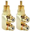 AAOTOKK Angolo Retto RCA Y Splitter Adattatore, Placcato in oro 90 Gradi RCA Maschio a 2 RCA Femmina Jack Audio Video Y Splitter Adattatori AV TV AV Connettore Metallico(2 Pezzi/1 a 2)