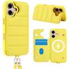 FALUWONRU Compatibile per iPhone 16 Cover con cordino Custodia a Portafoglio porta carte cover custodia magnetica in pelle rimovibile custodia a libro portacellulare da collo donna,Giallo