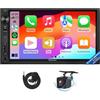 Eonon Android 13 da 7 pollici 2DIN 6+64GB 4G GPS CarPlay Android Auto Mirroring dello schermo Ricarica rapida Bluetooth WiFi Manopola del volume Unità principale con telecamera di retromarcia UX6S
