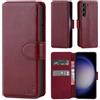 CHALK & HIDE - Custodia a Portafoglio in Pelle Vera per Samsung Galaxy S23, Case con 2 Slot per Sched di Blocco RFID, Chiusura Magnetica e Supporto Integrato - Borgogna