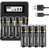 Palogreen 8 Pezzi 3400mAh Batteria AA con Caricatore - Display LCD Caricatore Rapido 4 Scomparti per Batterie Li-ion Mignon AA, Micro AAA