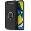 LEMAXELERS Custodia Galaxy A80,Cover per Galaxy A90,Antiurto Silicone TPU e PC Doppio Strato Protettiva Bumper Silicone Cover con 360 Gradi Girevole Anello Supporto Magnetico,KK Black