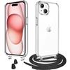 WenBaby Cover Trasparente con Cordino per iPhone 15 Plus,Custodia con Regolabile Collana per Galaxy iPhone 15 Plus [Antiurto] [AntiGraffio] [Antiscivolo] Case con Laccio Tracolla, Nero