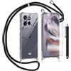 TTSWJBD Cover per Motorola Moto G75 5G e Vetro Temperato Custodia con Cordino Silicone Trasparente Morbida Cover Cellulare Girocollo Collana Necklace Protettiva Bumper Antiurto TPU Case, Nero