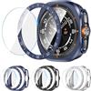 Kamita [3+3Pezzi] Custodia per Samsung Galaxy Watch Ultra 47mm, 3 Protezione Dello Schermo in Vetro Temperato+3 Duro PC Bumper Case +3 Anello Adesivo Cover per Galaxy Watch 7 Ultra (Nero+Blu+Argento)