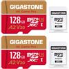 Gigastone [5 Anni Recupero Dati 0] Gigastone Scheda di Memoria 128 GB Set di 2 Carte, 4K Game Pro, Compatibile con GoPro Switch, Velocità 100 MB/s. Scheda Micro SDXC A2 U3 V30 con adattatore SD.
