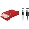 Woxter Lettore DNI elettronico con connessione tipo C - Smart DNI, DNI 3.0 e 4.0, tipo C, compatibile con PC e Mac, con adattatore tipo C a USB A. Colore rosso